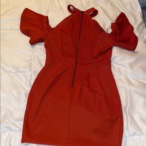 Rust sexy mini cold shoulder halter dress